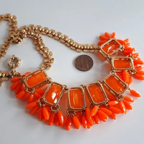 J. CREW NEON ORANGE STATEMENT NECKLACE - Picture 4 of 8